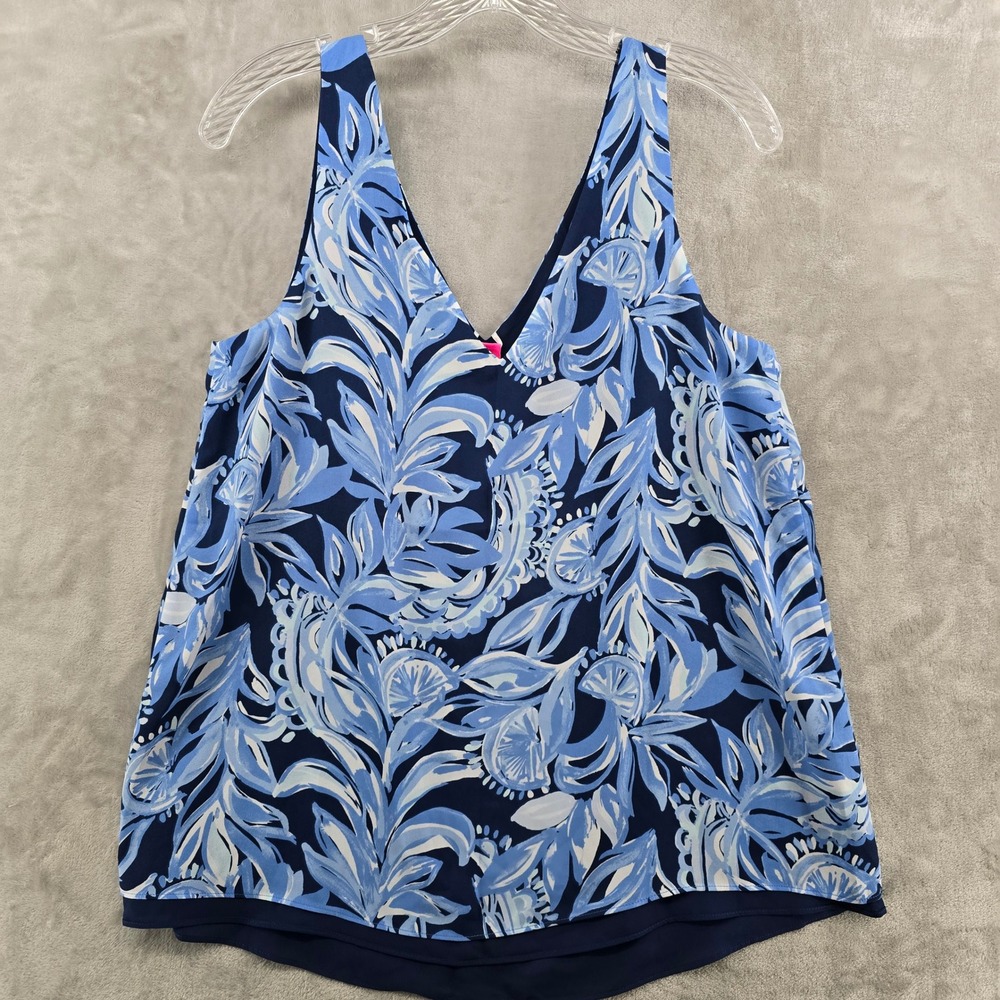Lilly Pulitzer Women M Florin Reversible Tank Top Blue Botanical Floral